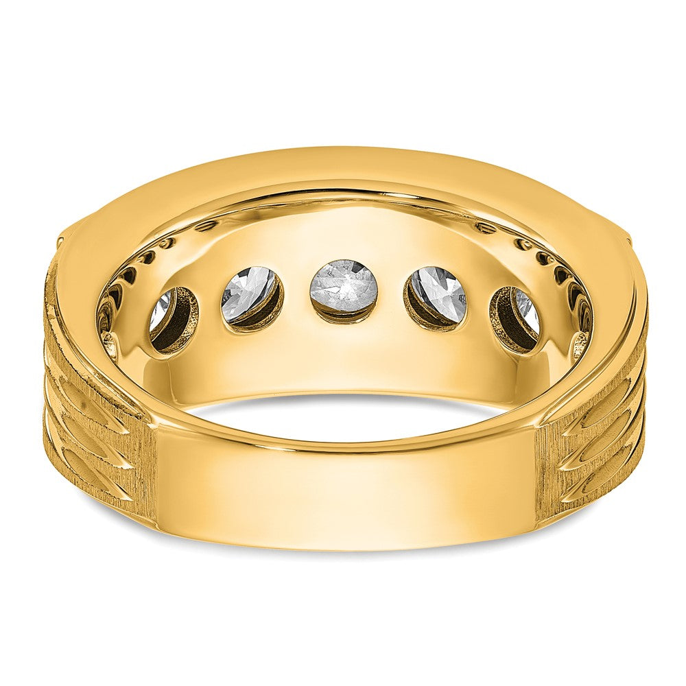 True Origin IBGoodman 14k 3 1/2 carat Lab Grown Diamond VS+ F+ Five Stone Complete Polished Brushed and Grooved Men's Ring