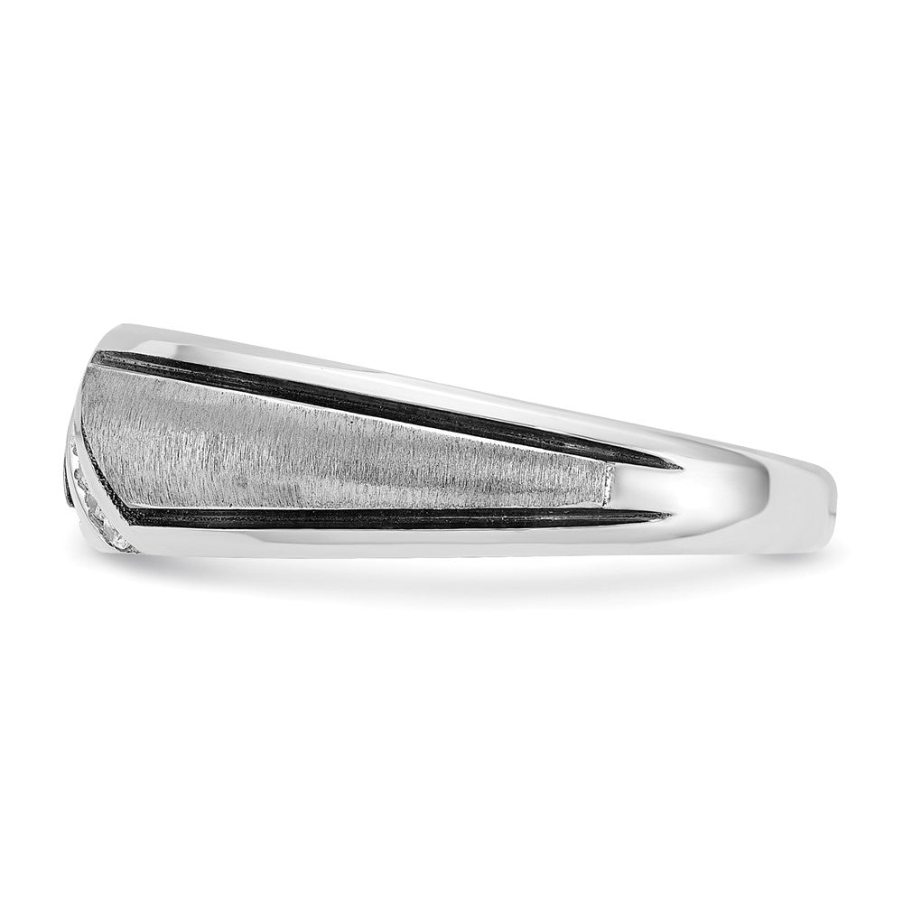 IBGoodman 14k White Gold with Black Rhodium Men's Polished and Satin 1/15 Carat AA Quality Diamond Ring