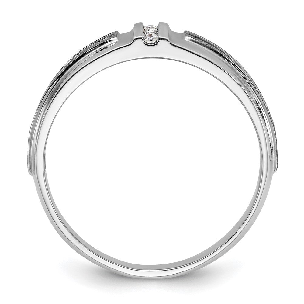 IBGoodman 14k White Gold with Black Rhodium 1/20 carat Lab Grown Diamond VS/SI+ G+ Complete Polished Satin and Grooved Five Stone Men's Ring