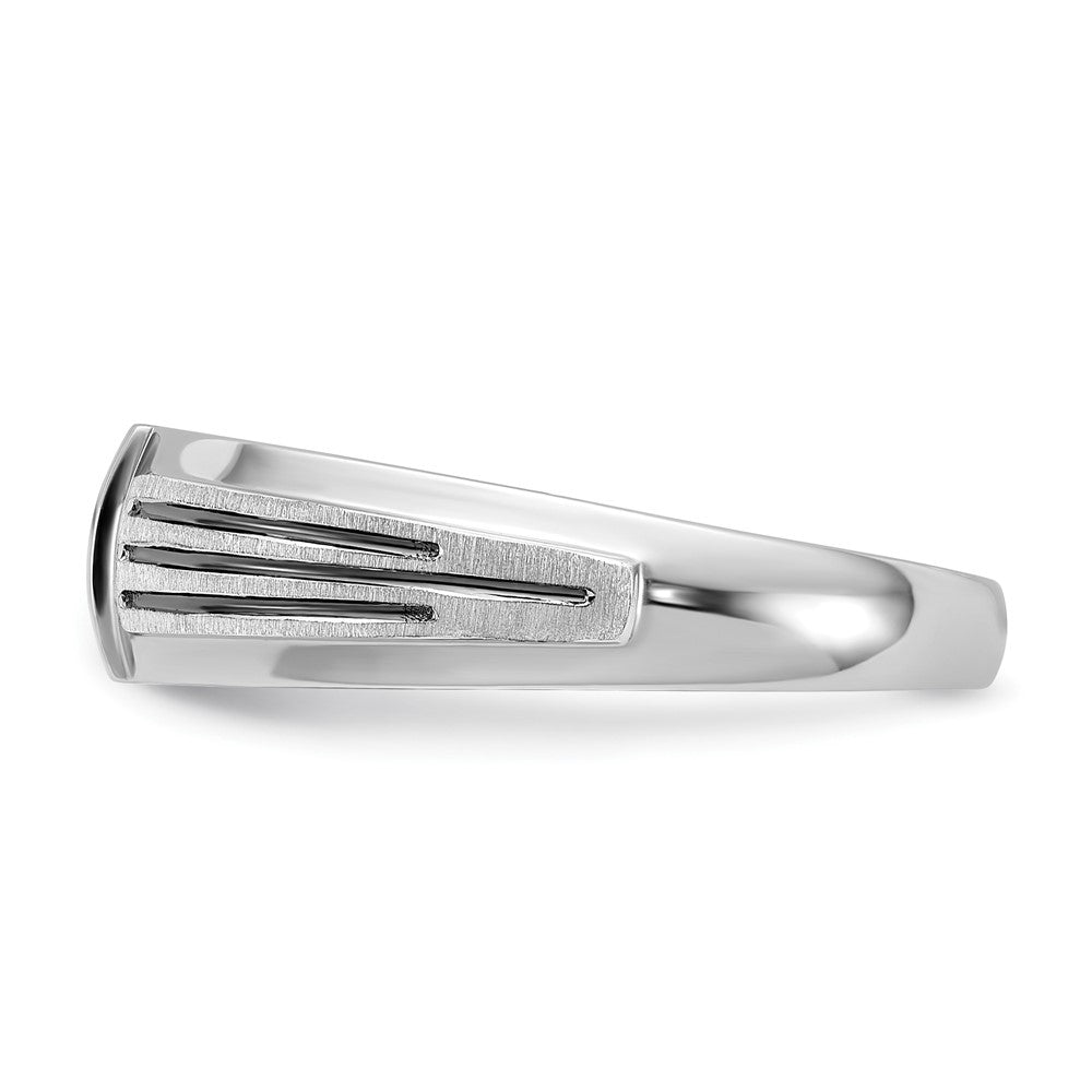 IBGoodman 14k White Gold with Black Rhodium 1/20 carat Lab Grown Diamond VS/SI+ G+ Complete Polished Satin and Grooved Five Stone Men's Ring