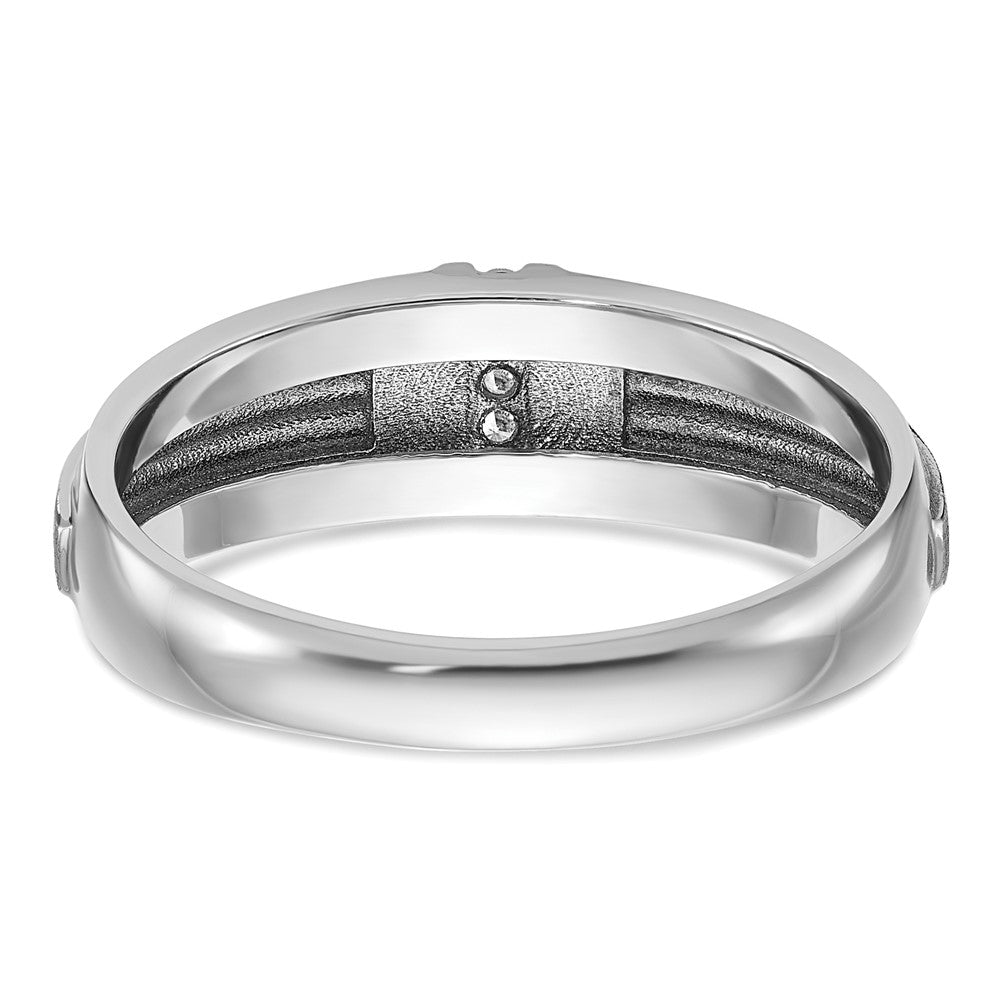 IBGoodman 14k White Gold with Black Rhodium 1/20 carat Lab Grown Diamond VS/SI+ G+ Complete Polished Satin and Grooved Five Stone Men's Ring