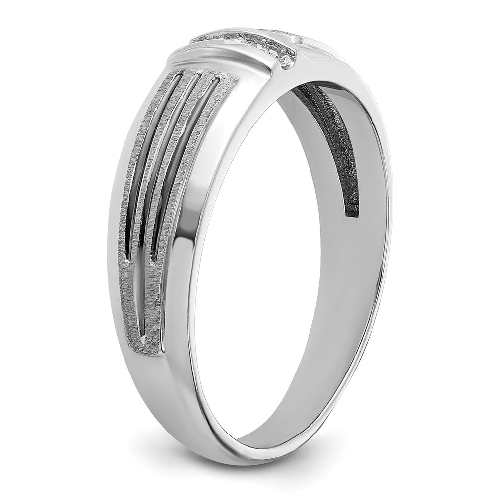 IBGoodman 14k White Gold with Black Rhodium 1/20 carat Lab Grown Diamond VS/SI+ G+ Complete Polished Satin and Grooved Five Stone Men's Ring