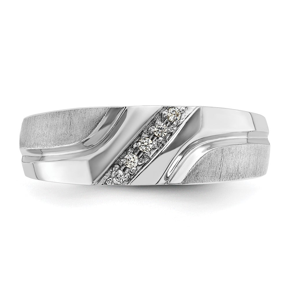 IBGoodman 10k White Gold Men's Polished Satin and Grooved 5-Stone 1/20 Carat A Quality Diamond Ring