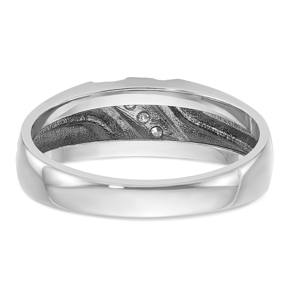 IBGoodman 10k White Gold Men's Polished Satin and Grooved 5-Stone 1/20 Carat A Quality Diamond Ring