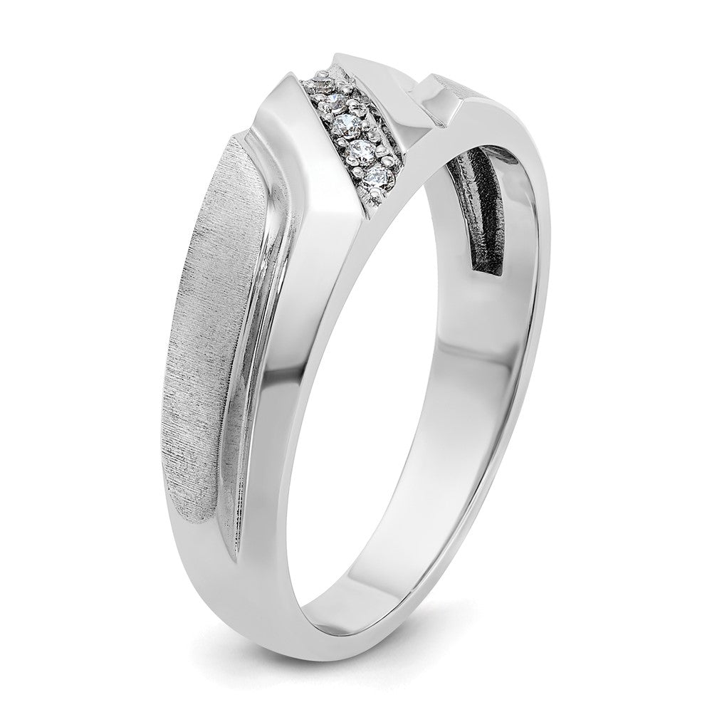 IBGoodman 10k White Gold Men's Polished Satin and Grooved 5-Stone Ring Mounting