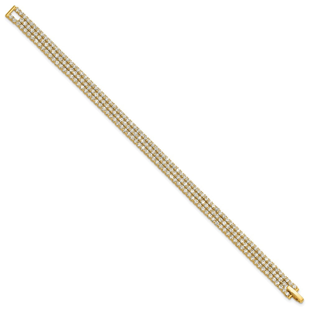 Flash Gold-tone Polished 3-strand Crystal 7in Bracelet