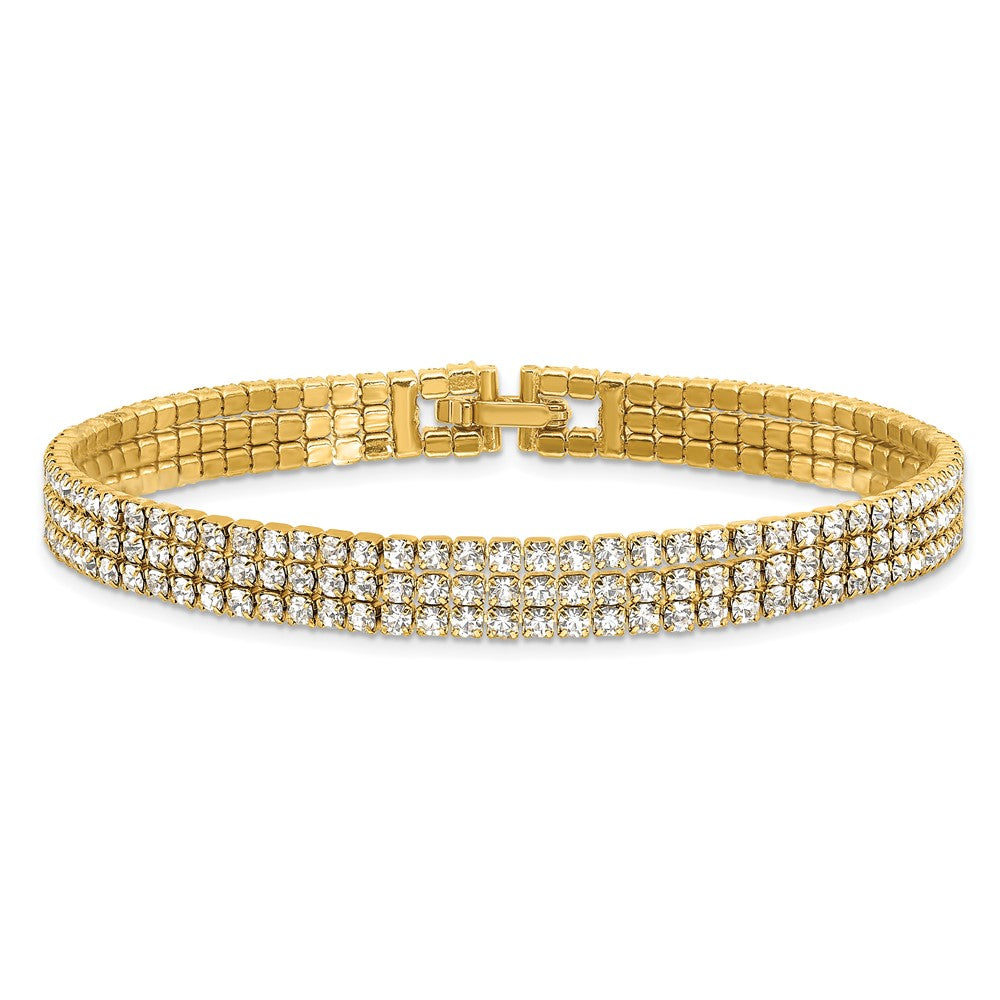 Flash Gold-tone Polished 3-strand Crystal 7in Bracelet