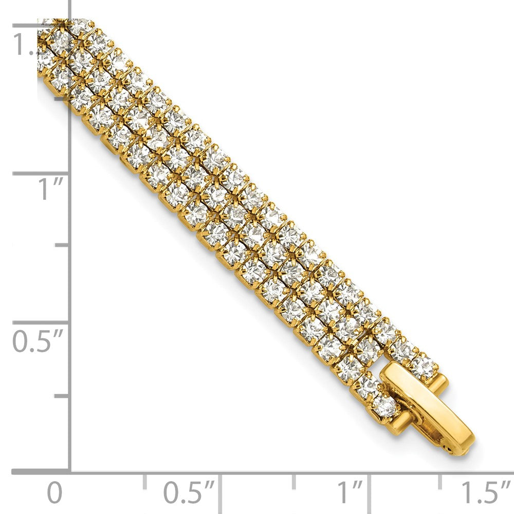 Flash Gold-tone Polished 3-strand Crystal 7in Bracelet