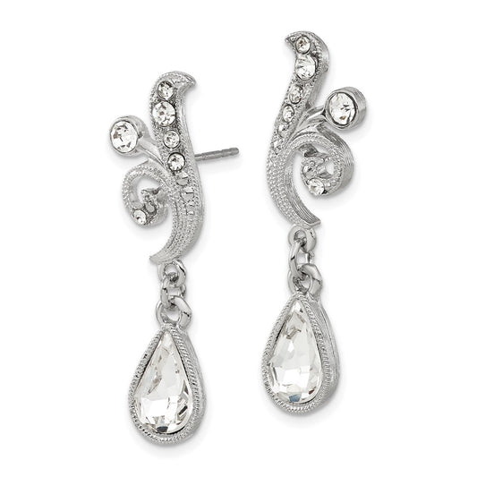 1928 Jewelry Silver-tone Sparkling Clear Crystal from Swarovski Teardrop Vintage Style Dangle Post Earrings