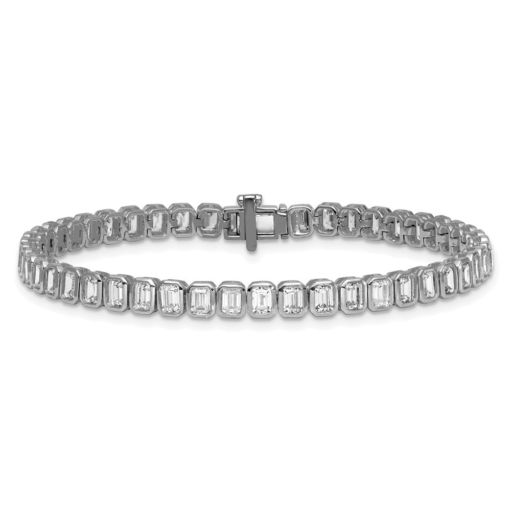 14k White Gold 6 1/2 carat Lab Grown Diamond VS/SI+ G+ Complete Emerald Bezel Set Tennis Bracelet