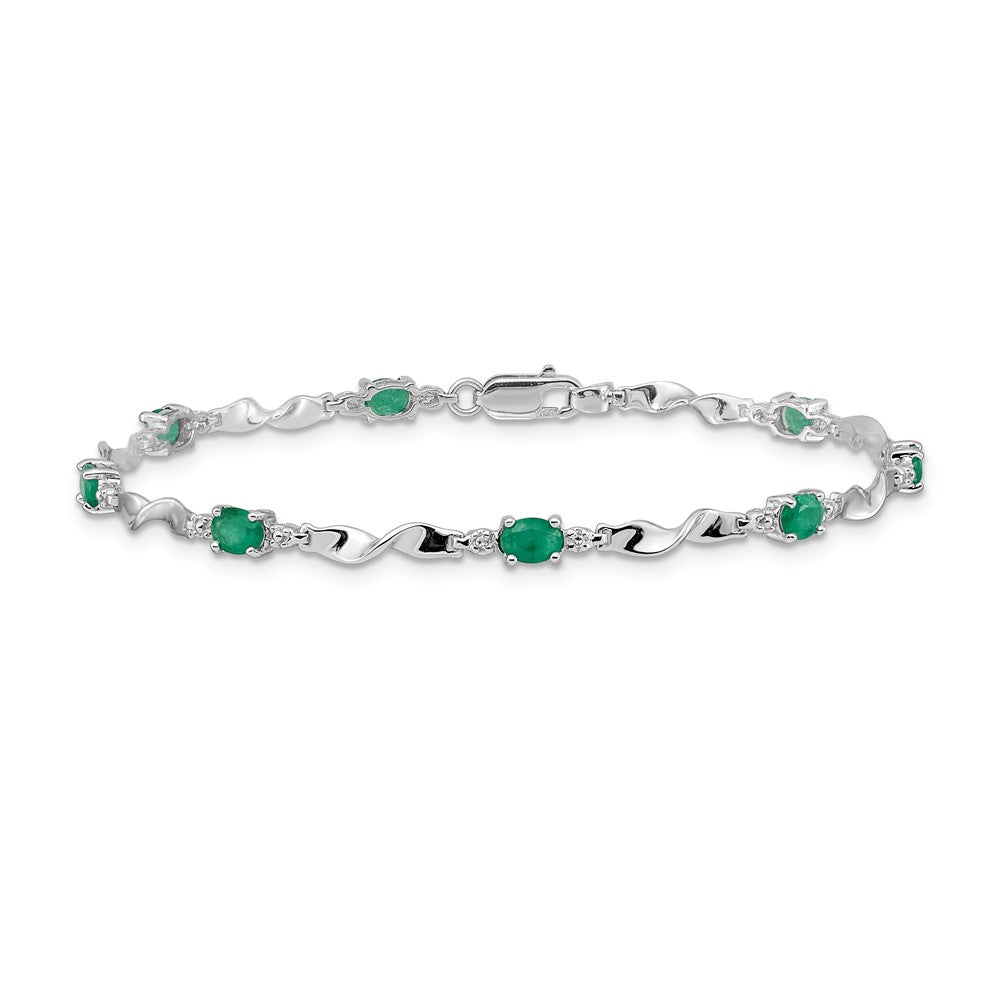10k White Gold Diamond and Emerald Bracelet