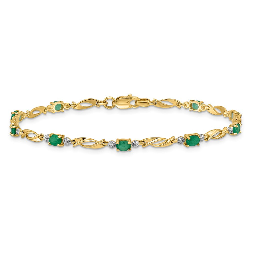 10k Diamond and Oval Emerald Bracelet