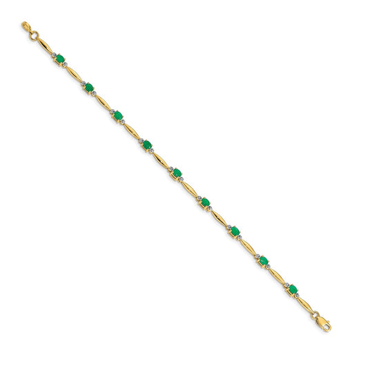 10k Diamond and Oval Emerald 7 inch Bracelet