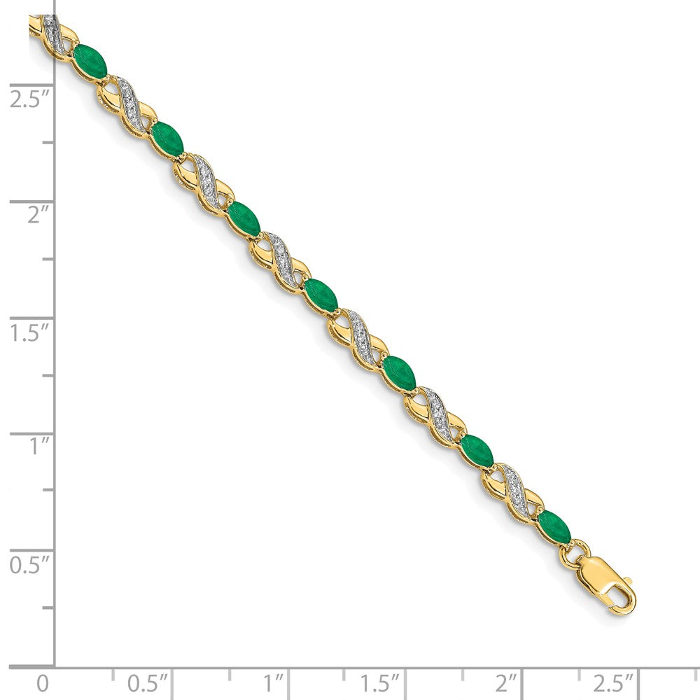 10k 1/6 carat Diamond and Oval Emerald Infinity Link 7.25 inch Bracelet