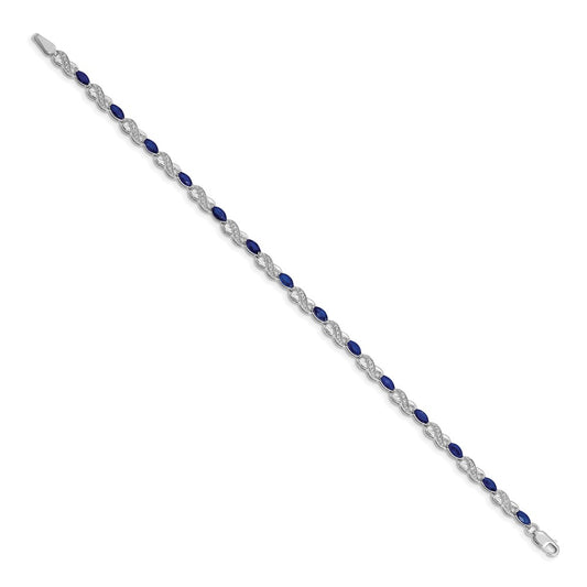 10k White Gold 1/6 carat Diamond and Oval Sapphire Infinity Link 7.25 inch Bracelet