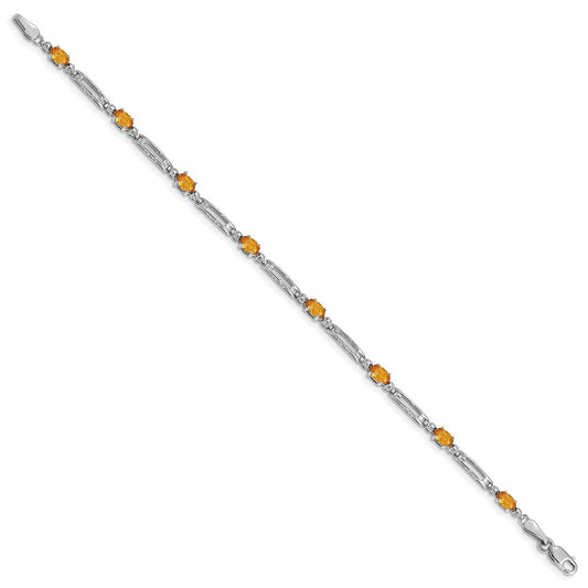 10k White Gold Diamond and Oval Citrine Rectangle Link 7 inch Bracelet