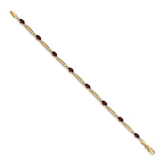 10k Diamond and Oval Garnet Rectangle Link 7 inch Bracelet
