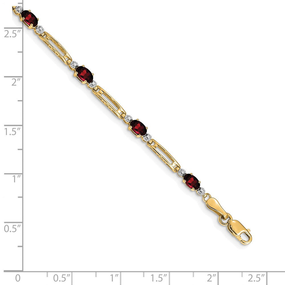 10k Diamond and Oval Garnet Rectangle Link 7 inch Bracelet