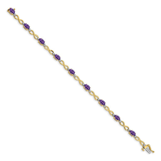 10k Oval Amethyst and Diamond Infinity Link 7 inch Bracelet