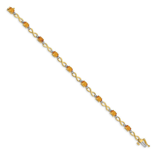 10k Oval Citrine and Diamond Infinity Link 7 inch Bracelet