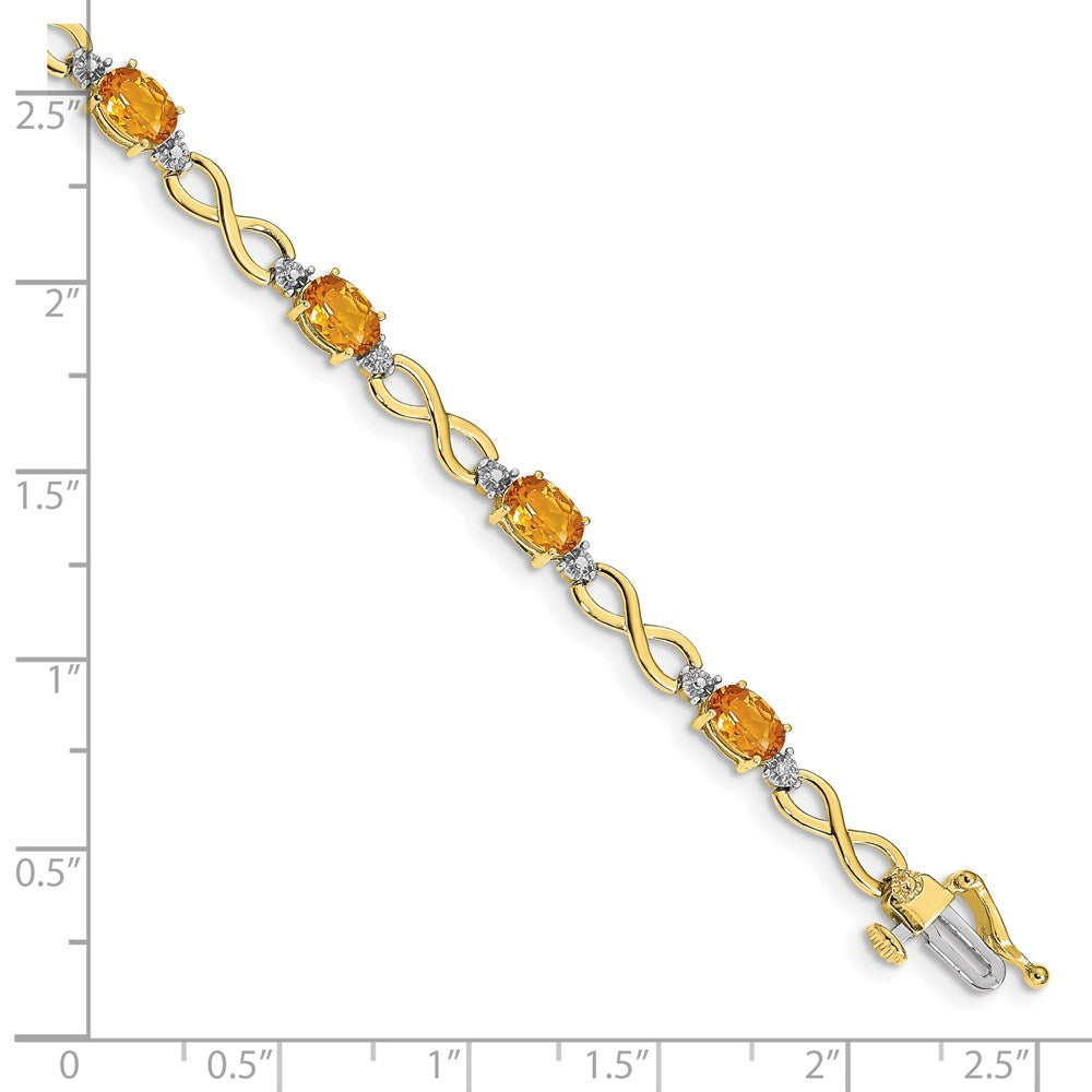 10k Oval Citrine and Diamond Infinity Link 7 inch Bracelet