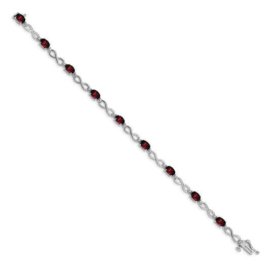 10k White Gold Oval Garnet and Diamond Infinity Link 7 inch Bracelet