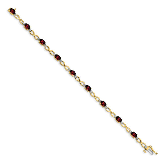 10k Oval Garnet and Diamond Infinity Link 7 inch Bracelet