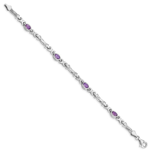 10k White Gold Oval Amethyst Bezel 4-Stone 7.25 inch Bracelet