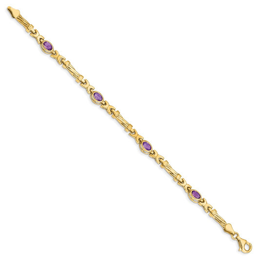 10k Oval Amethyst Bezel 4-Stone 7.25 inch Bracelet