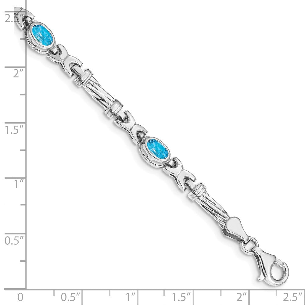 10k White Gold Oval Blue Topaz Bezel 4-Stone 7.25 inch Bracelet