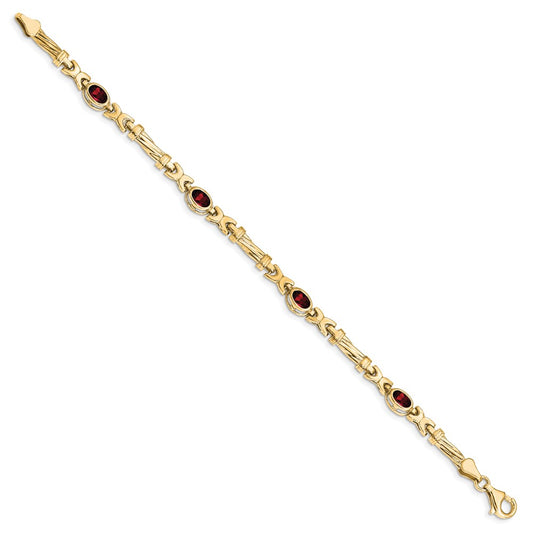 10k Oval Garnet Bezel 4-Stone 7.25 inch Bracelet