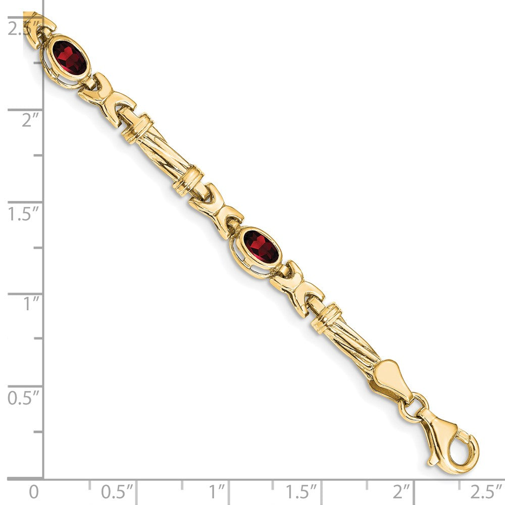 10k Oval Garnet Bezel 4-Stone 7.25 inch Bracelet