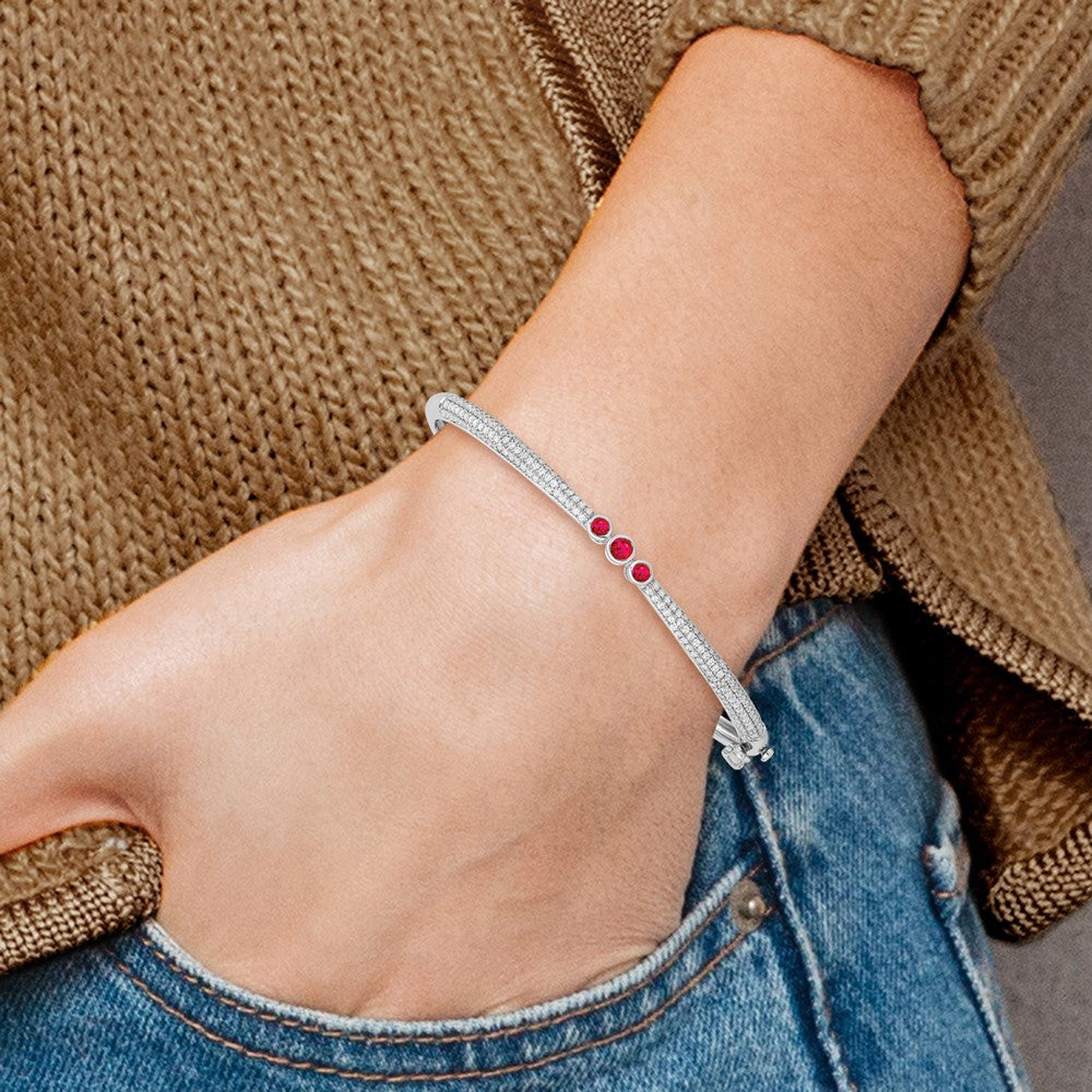 14k White Gold 7/8 carat Lab Grown Diamond VS/SI+ G+ and Lab Created Ruby Bangle Bracelet