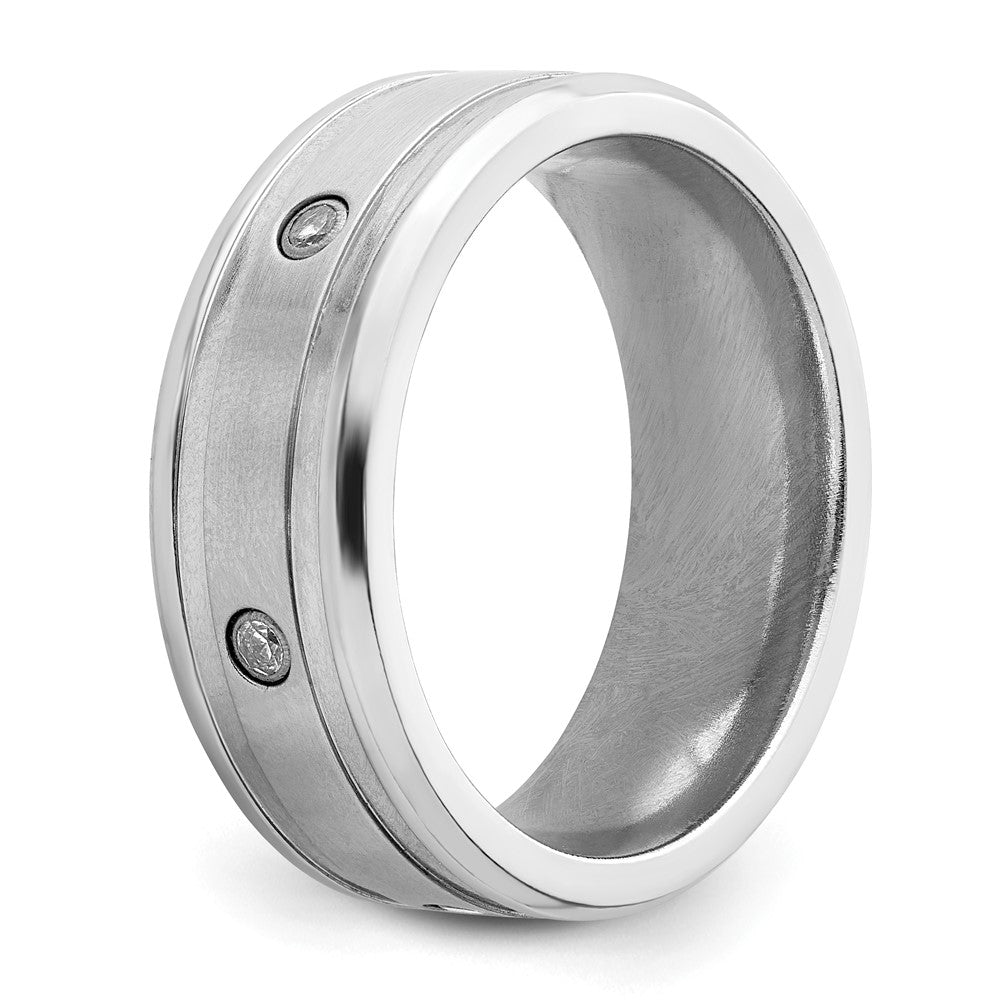 Chisel Cobalt Brushed and Polished with CZ Beveled 8mm Band