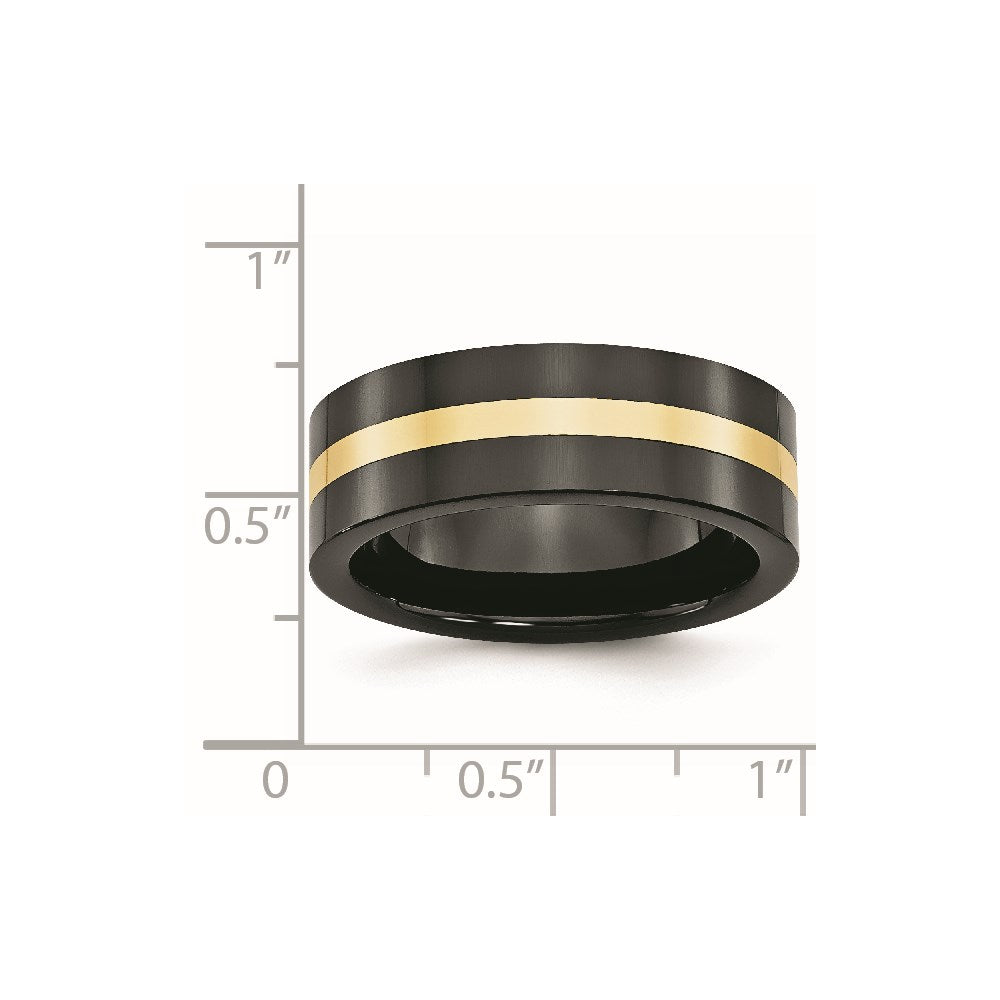 Chisel Ceramic Flat Black with 14k Gold Inlay 8mm Polished Band