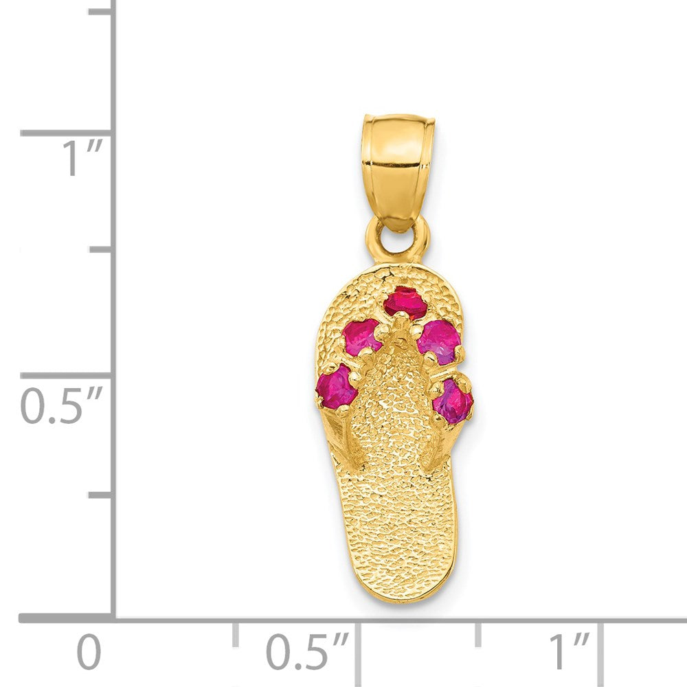 14k 3-D January/Red CZ Birthstone Flip Flop Pendant