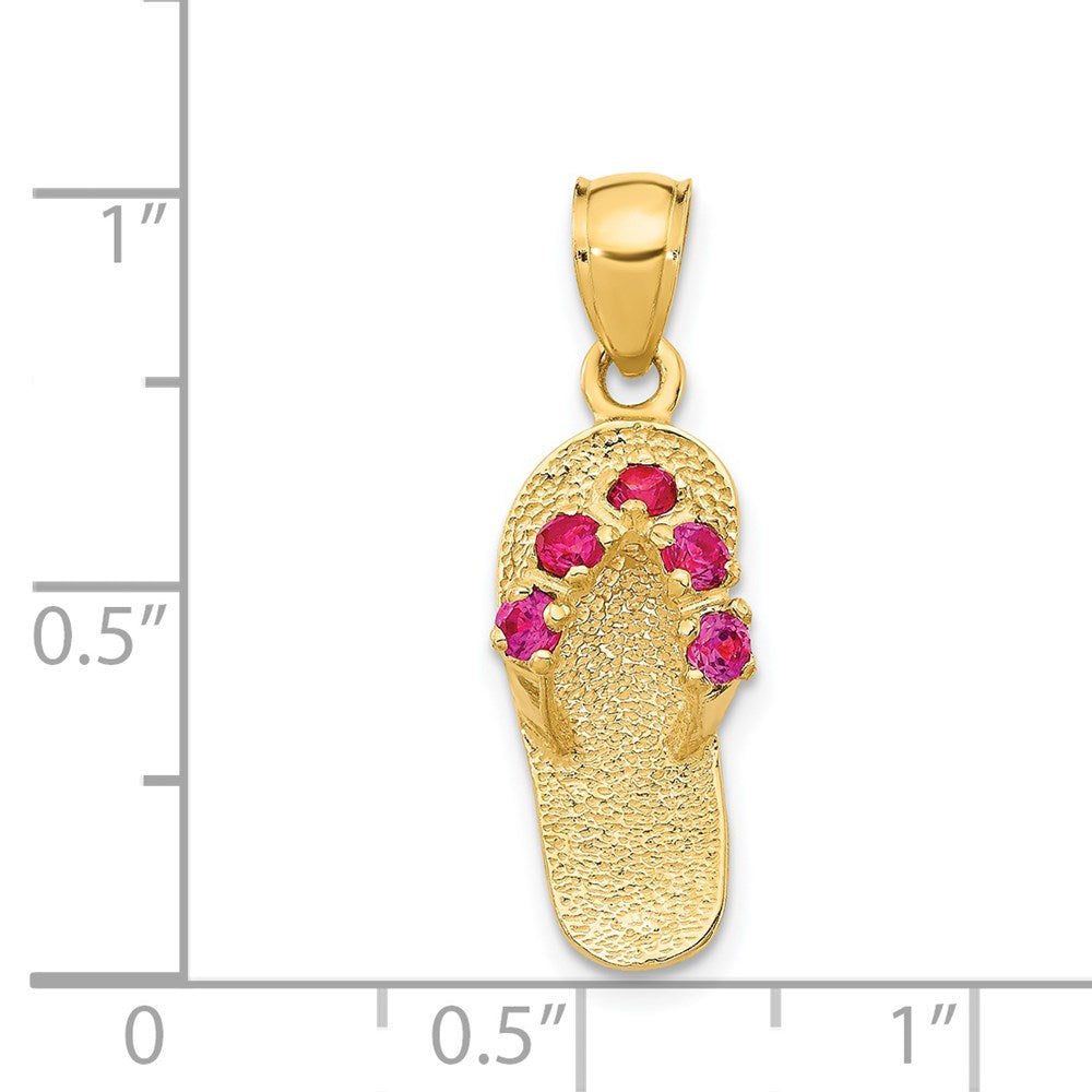 14k 3-D July/Red CZ Birthstone Flip Flop Pendant