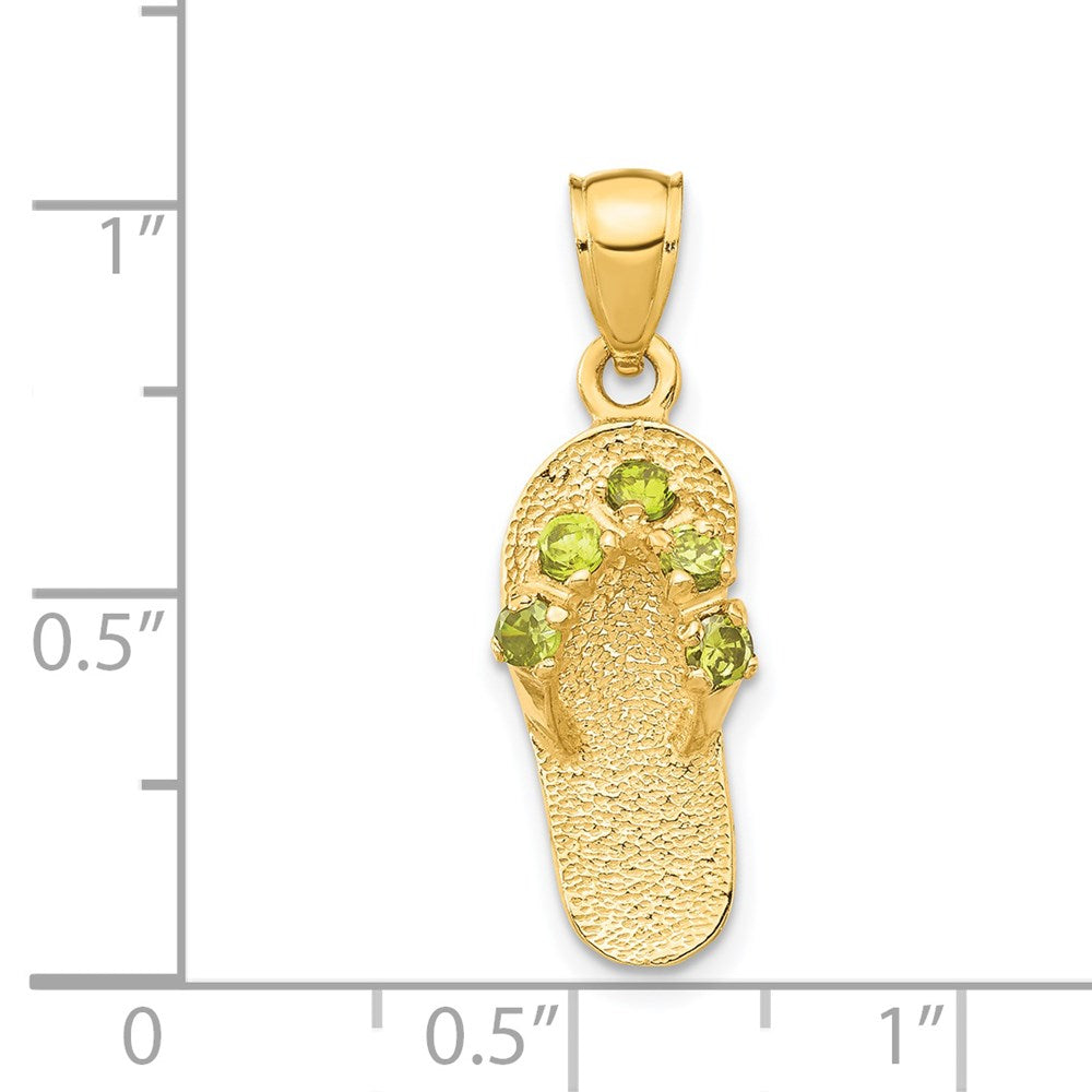 14k 3-D August/Green CZ Birthstone Flip Flop Pendant