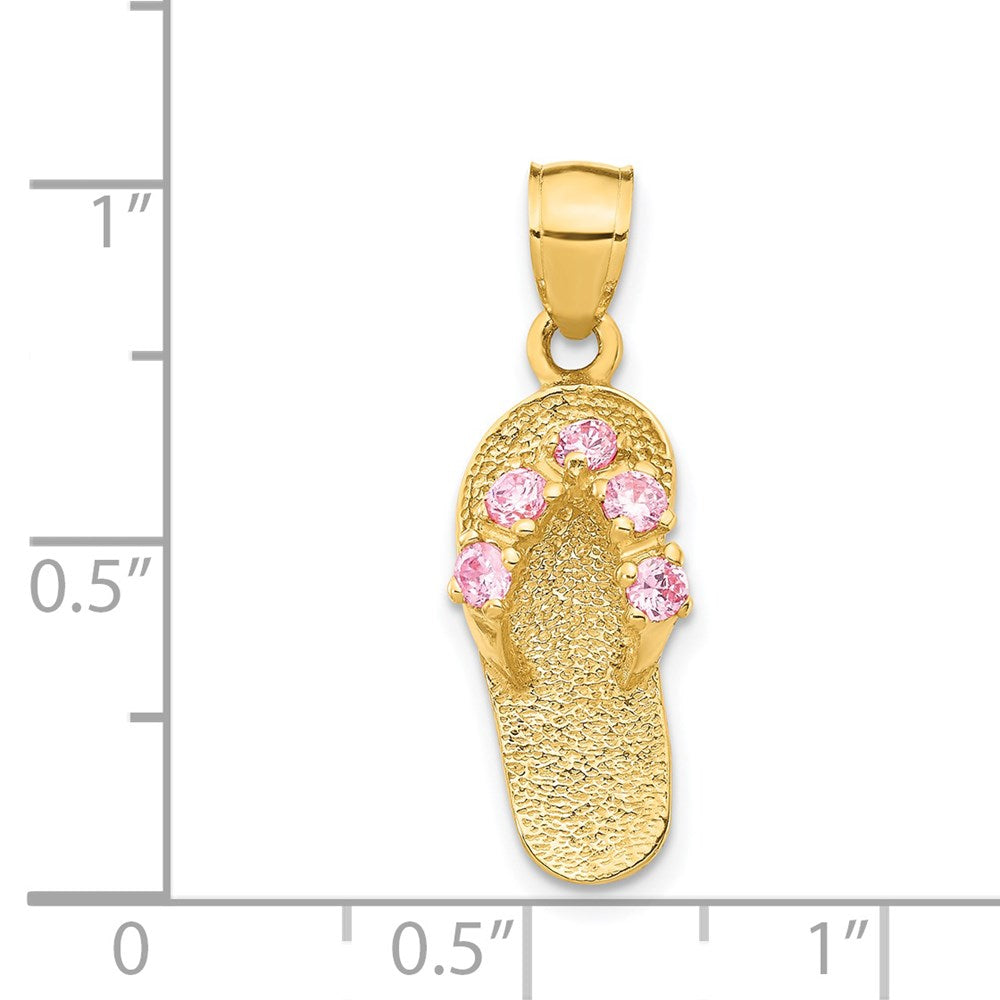 14k 3-D October/Pink CZ Birthstone Flip Flop Pendant