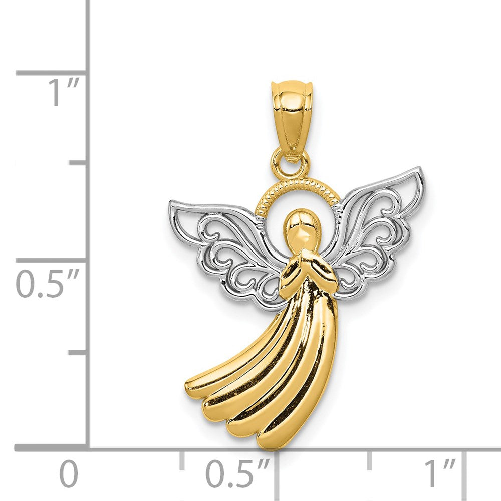 10k and White Rhodium Filigree Angel Pendant