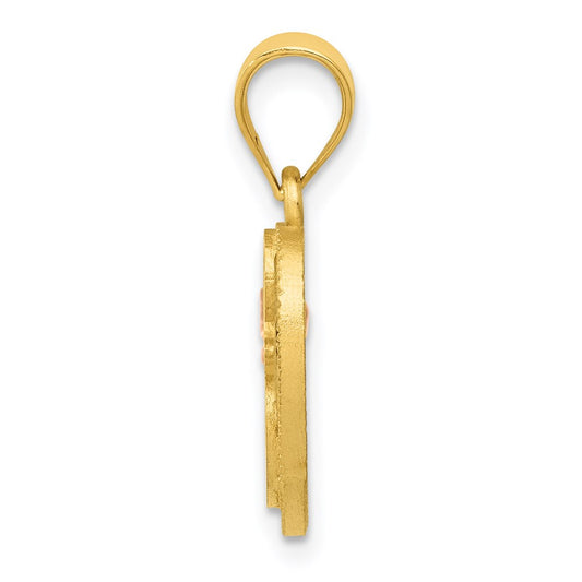 14k Two-Tone Heart Letter E Initial Pendant