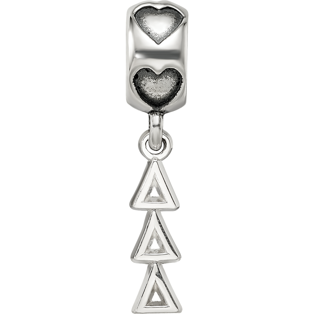 Sterling Silver RH-plate LogoArt Delta Delta Delta Vertical Letters Heart B