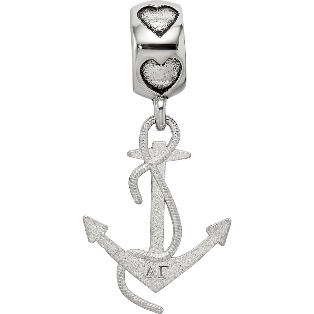 Sterling Silver Rhodium-plated LogoArt Delta Gamma Anchor on Heart Bead