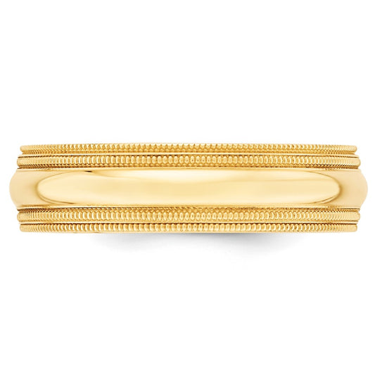 14k Yellow Gold 6mm Double Milgrain Comfort Fit Wedding Band Size 5