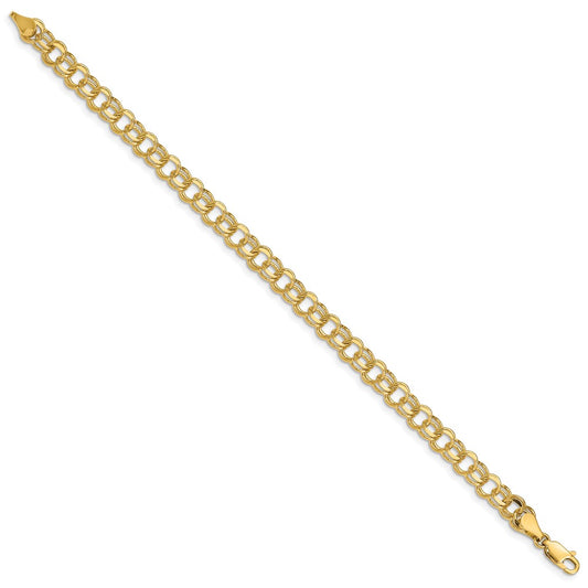 14k 6mm Solid Double Link 7 inch Charm Bracelet