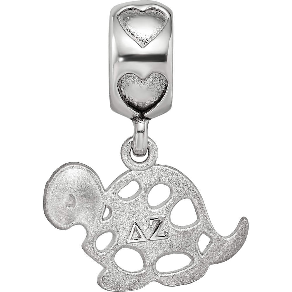 Sterling Silver Rhodium-plated LogoArt Delta Zeta Turtle on Heart Bead