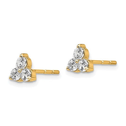 True Origin 14K Yellow Gold 1/2 carat Lab Grown Diamond VS+ F+ Complete Three Stone Post Stud Earrings