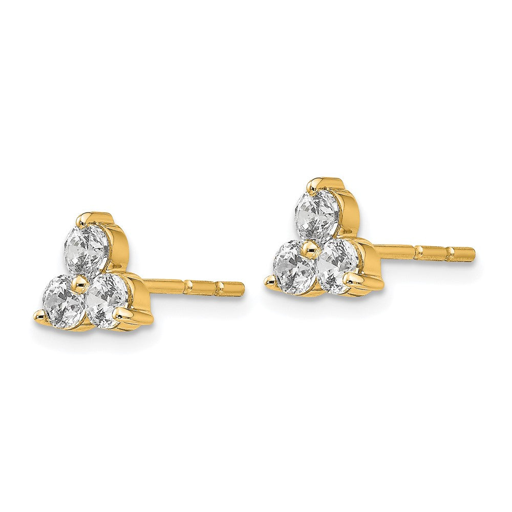 True Origin 14K Yellow Gold 3/4 carat Lab Grown Diamond VS+ F+ Complete Three Stone Post Stud Earrings