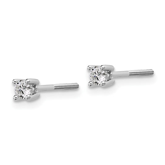 14k White Gold 1/5 carat Lab Grown Diamond VS+ F+ Round Complete Four Prong Screwback Heavyweight Stud Earrings