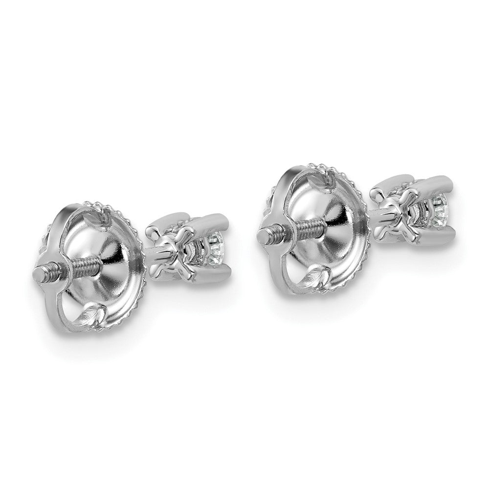 14k White Gold 1/5 carat Certified Lab Grown Diamond VS+ F+ Round Complete Four Prong Screwback Heavyweight Stud Earrings
